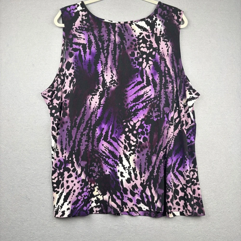 Susan Graver Liquid Knit Tank Top Womens 2X Animal Print Keyhole Neck